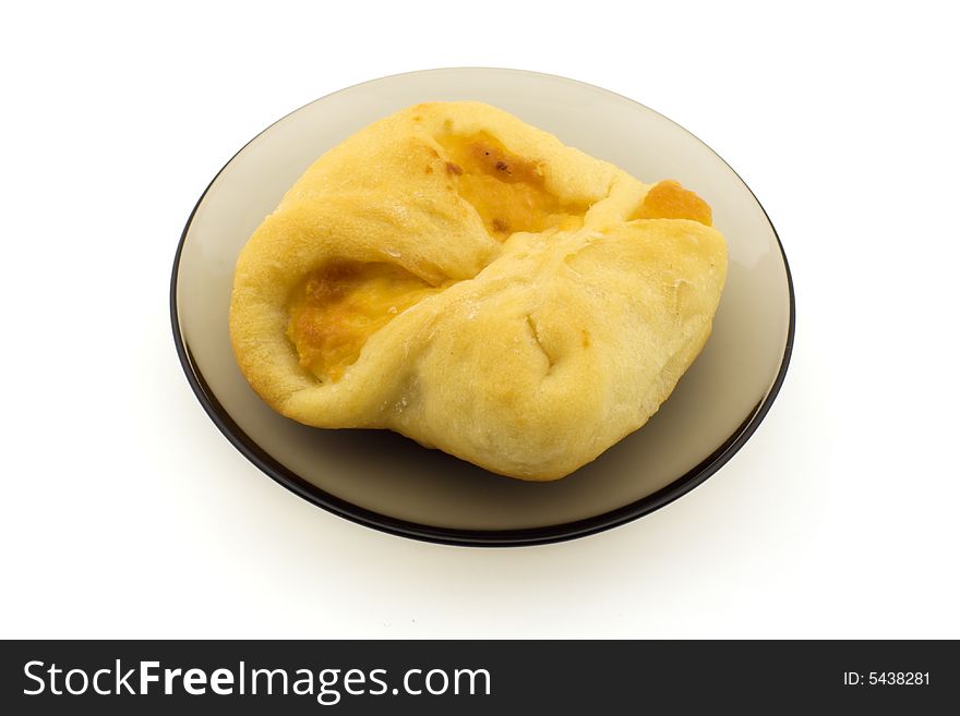 Pasty pie with cottage cheese, white background. Pasty pie with cottage cheese, white background