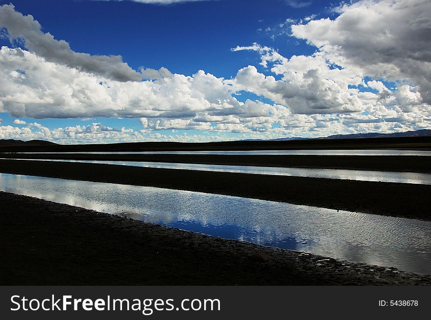 When travelling in Tibet of China in autumn,   headwaters Yellow River on the meadows appear in front of us.