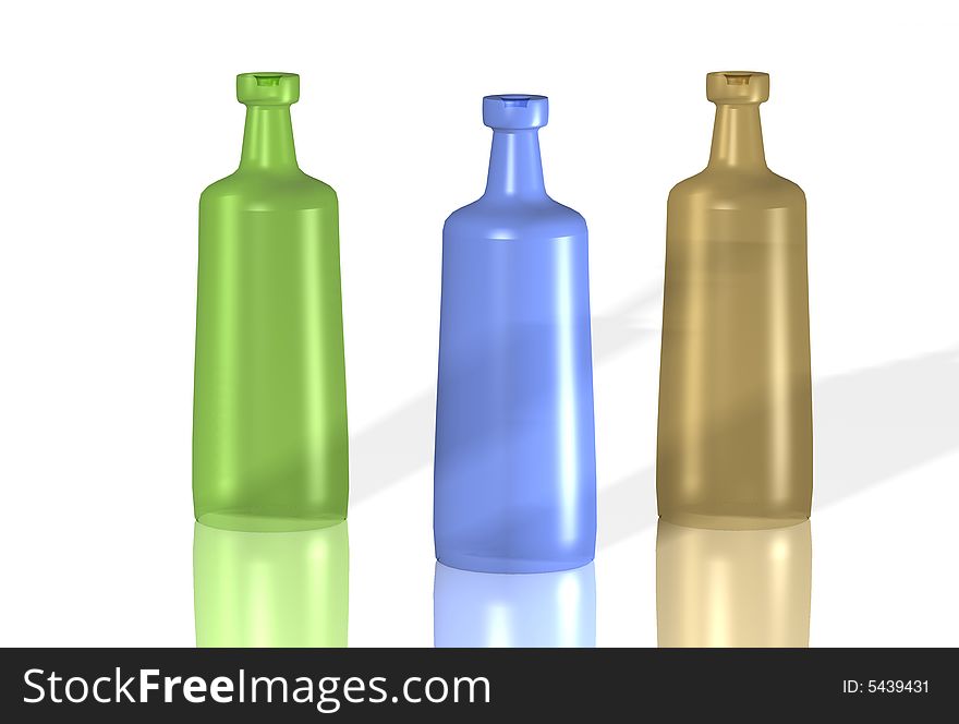 Close up shot of three bottle on a white background. Close up shot of three bottle on a white background