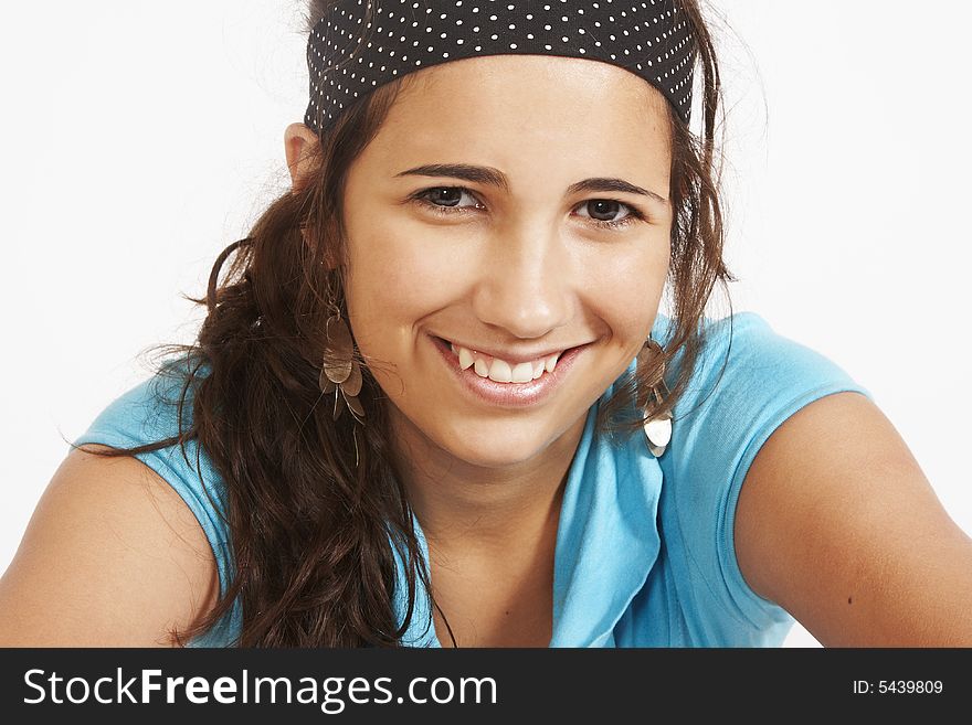 Smiling young natural looking caucasian brunette with dark complexion. Smiling young natural looking caucasian brunette with dark complexion