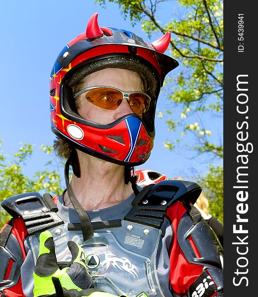 Portrait of downhill rider in the helmet