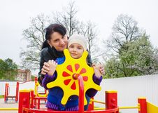 Mom Plays With Her Daughter On A Toy Ship Royalty Free Stock Image Mom Plays With Her Daughter On A Toy Ship Royalty Free Stock Image