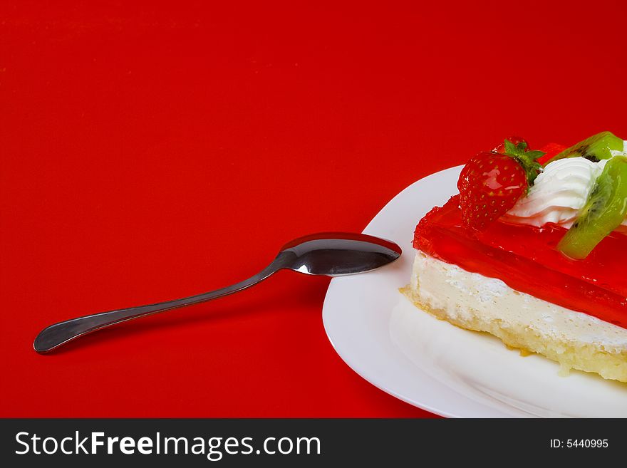 Red dessert, on white plate