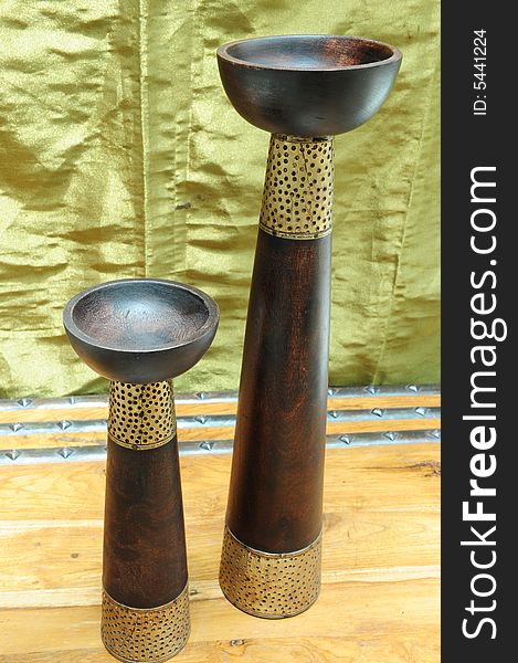 Beautiful wood and copper pair of candle holders. Beautiful wood and copper pair of candle holders.