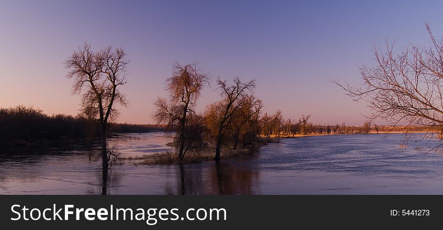 Spring flood on the James River in South Dakota