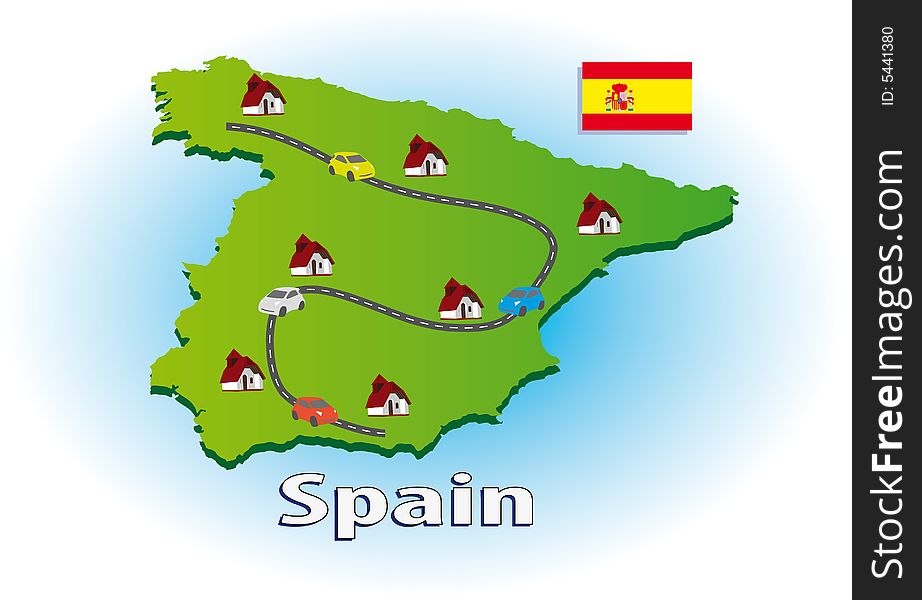 Map of Spain with icons. Map of Spain with icons