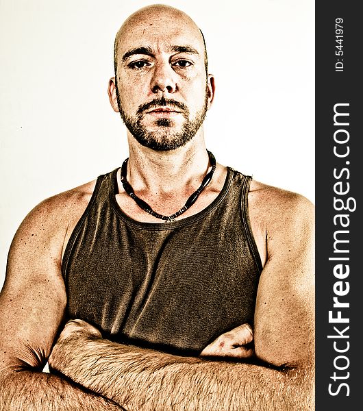 A male model, photographed in the studio.