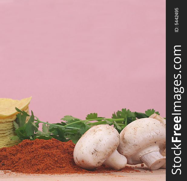 Mushrooms and Paprika With Tortillas on Pink Background