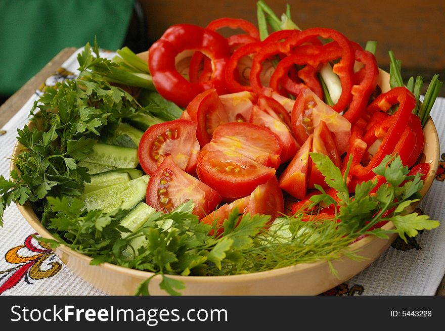 Fresh vegetables: tomato, paprica and cucumber