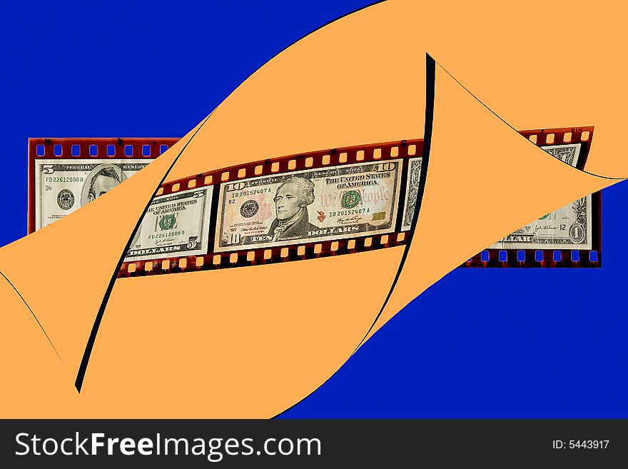 Film strip with various dollar bills. Film strip with various dollar bills