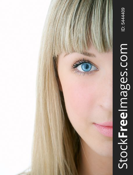 Beauty girl portrait half face on white background