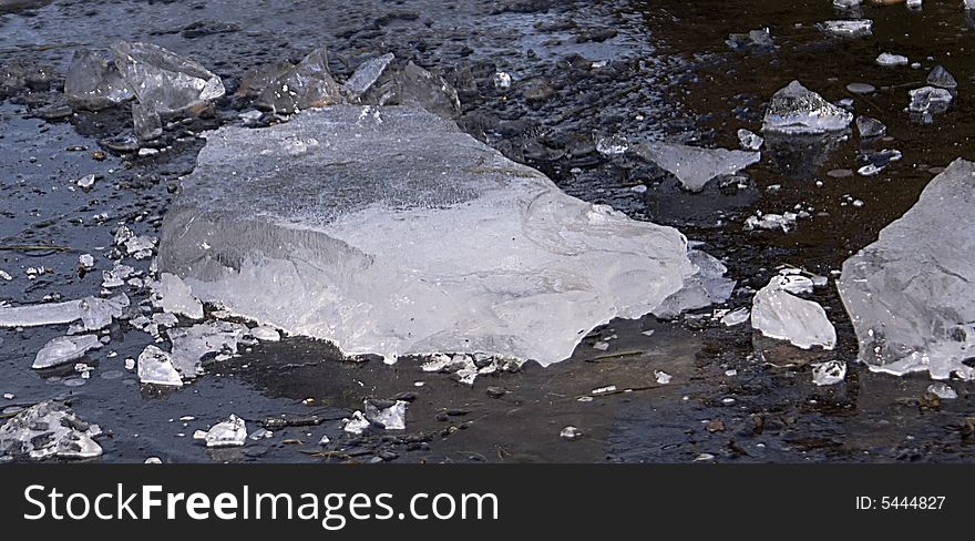 Some pieces of ice on the frozen lake on cold day during winter. Some pieces of ice on the frozen lake on cold day during winter