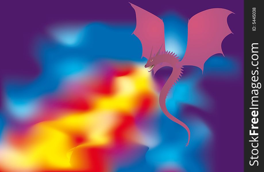 Illustration of winged fire-spitting dragon