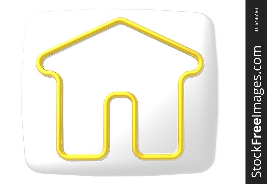A poster of a gold outline of a home on a white button. A poster of a gold outline of a home on a white button.