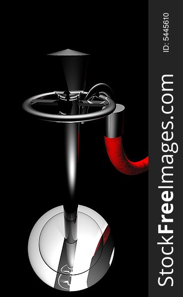 An illustration of a stanchion post on a black background with a red rope.