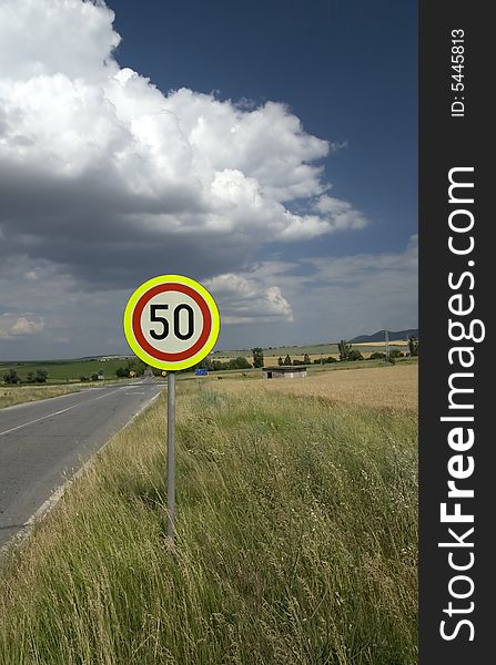 Sign for speed limit 50 on the road