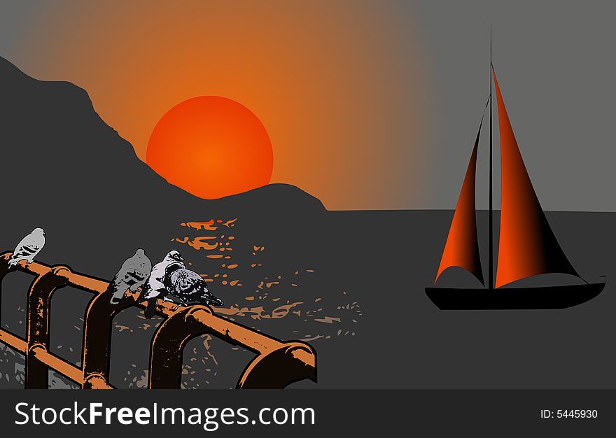 Sailboats at the forefront. Figure graphic. Sailboats at the forefront. Figure graphic.