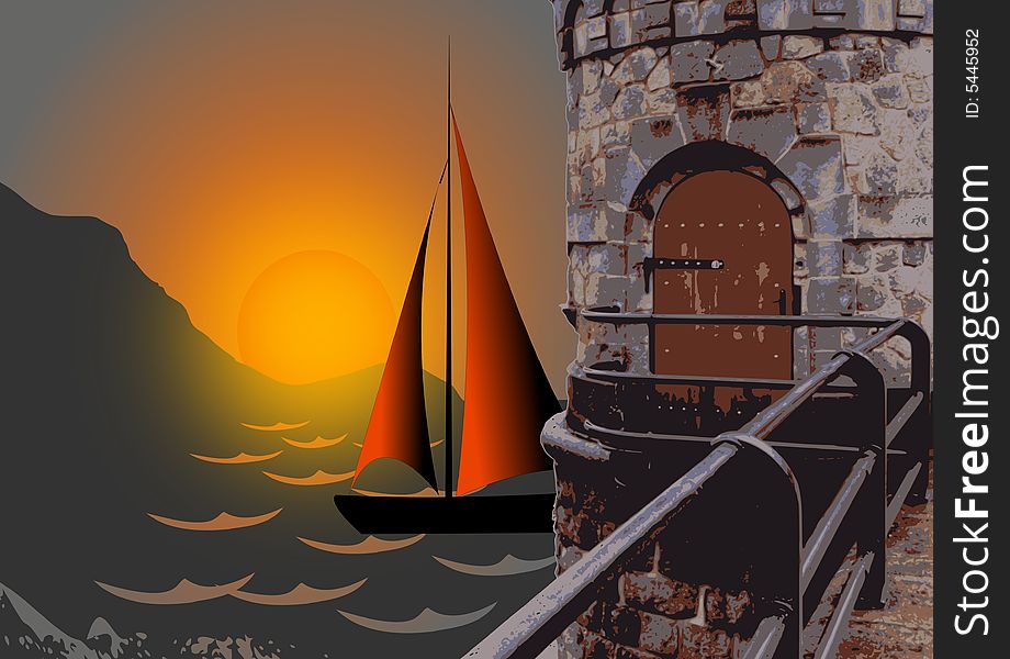 Sailboats at the forefront. Figure graphic. Sailboats at the forefront. Figure graphic.