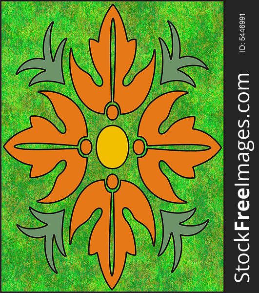 Abstract orange flower on green background