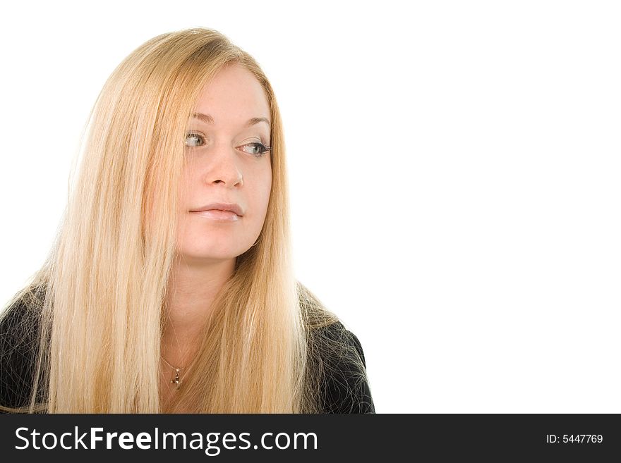 Young attractive smiling blond woman on white background. Young attractive smiling blond woman on white background