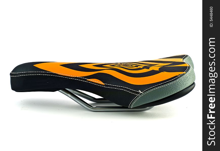 An isolated image of the striped bike saddle