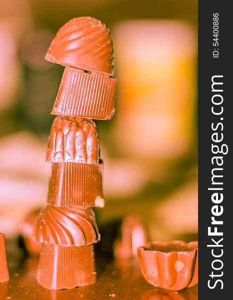 Tower of chocolates. bokeh. beauty. Tower of chocolates. bokeh. beauty