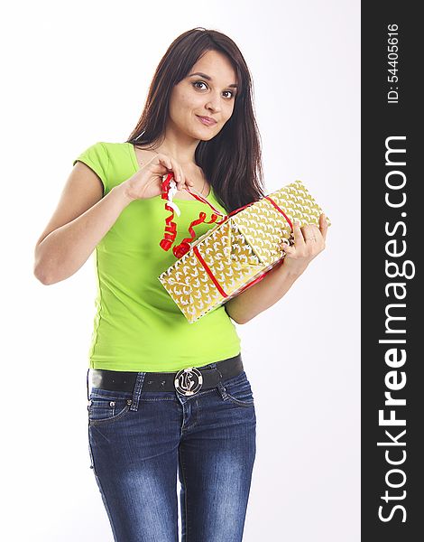 Teen girl with present box