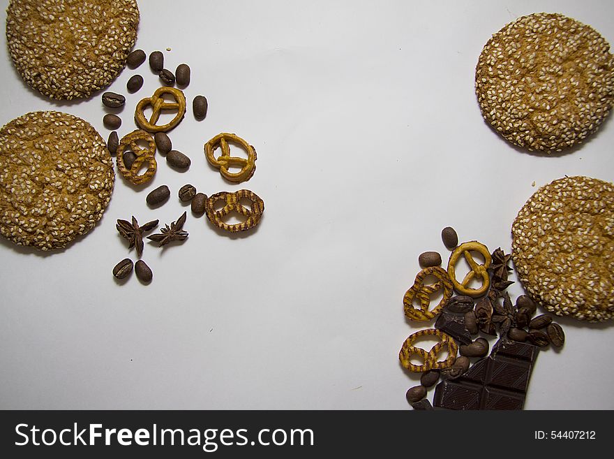 Plate of various cookies with waffers, copy space for text. Plate of various cookies with waffers, copy space for text