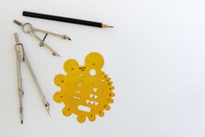 Drafting Instruments And Radius Stencil Royalty Free Stock Images