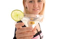 Girl Reaching To You Glass With Martini Cocktail Royalty Free Stock Photography Girl Reaching To You Glass With Martini Cocktail Royalty Free Stock Photography