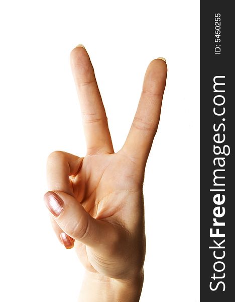 Victory gesture isolated over white