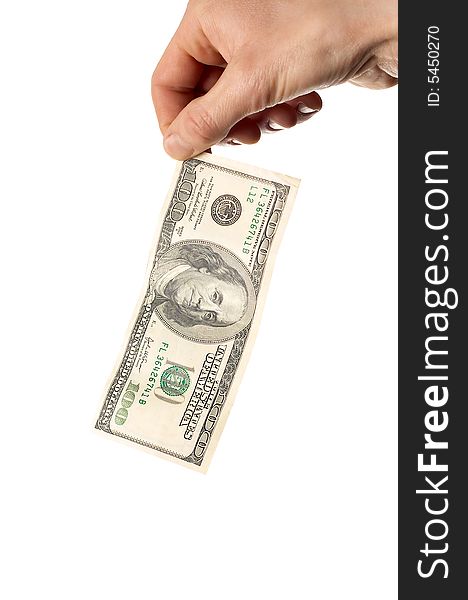 Hands holding Dollars isolated over white