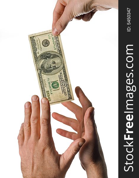 Hands Stretching For Dollars isolated over white