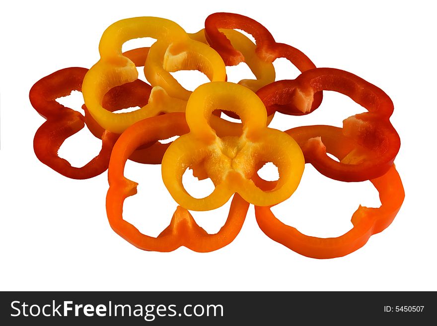 Sweet Bulgarian  peppers of three colors - yellow red and orange. Sweet Bulgarian  peppers of three colors - yellow red and orange