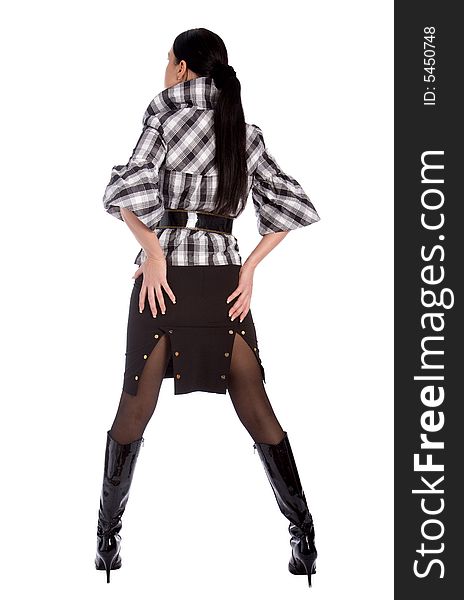 Well-dressed girl touch her itself buttocks