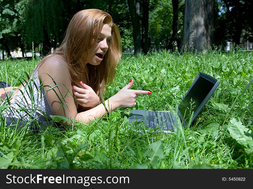 Portrait Of  Beautiful Young Girl With Laptop