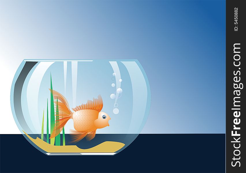 Goldfish in a glass aquarium. Vector illustration, EPS file, with place for your text. Goldfish in a glass aquarium. Vector illustration, EPS file, with place for your text.