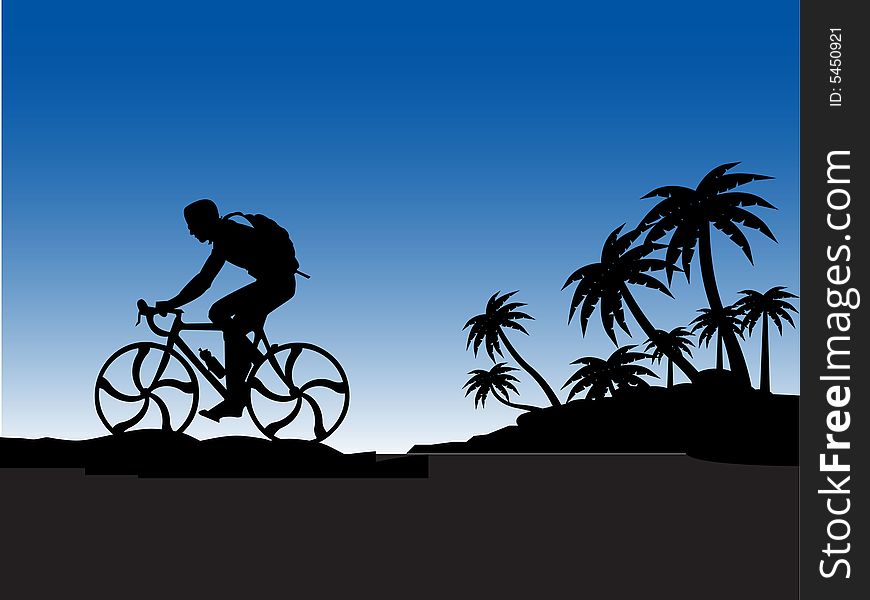 Silhouette of man cycling abstract background