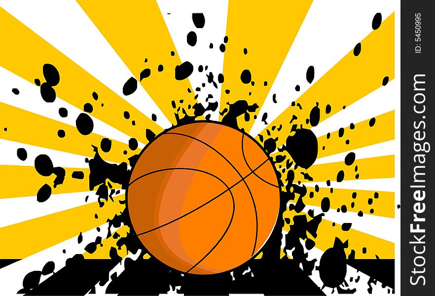 Basketball with grunge on sunburst background