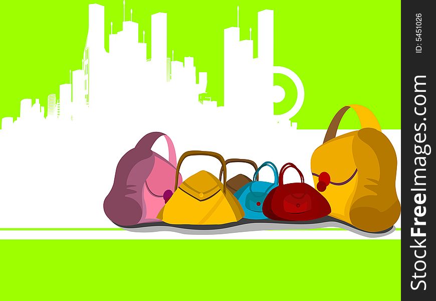 Bags and city on gradient background