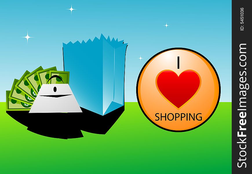 Lady with shopping symboled on isolated background. Lady with shopping symboled on isolated background