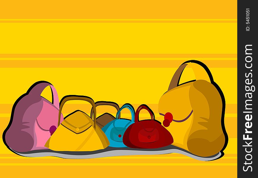 Colorful purses on abstract background