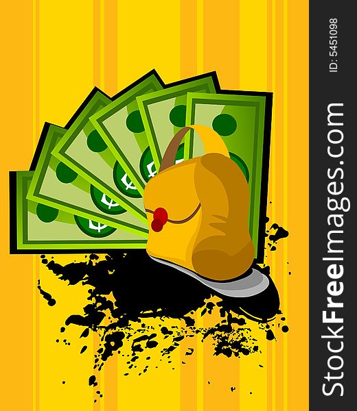 Purse with money on abstract background