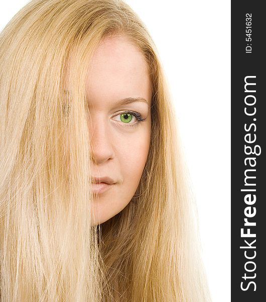 Portrait of young attractive green-eyed woman