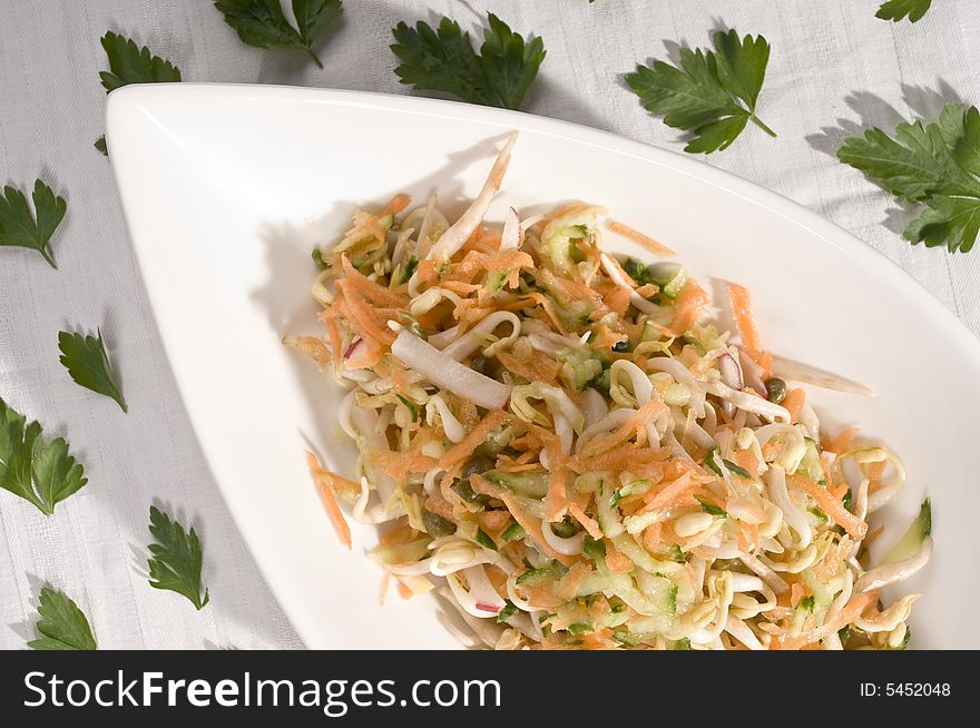 Fresh spring salad with carrot and cabbage