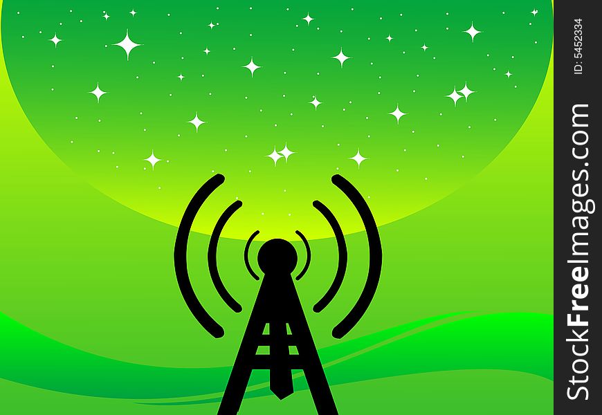 Antenna tower on stary gradient background