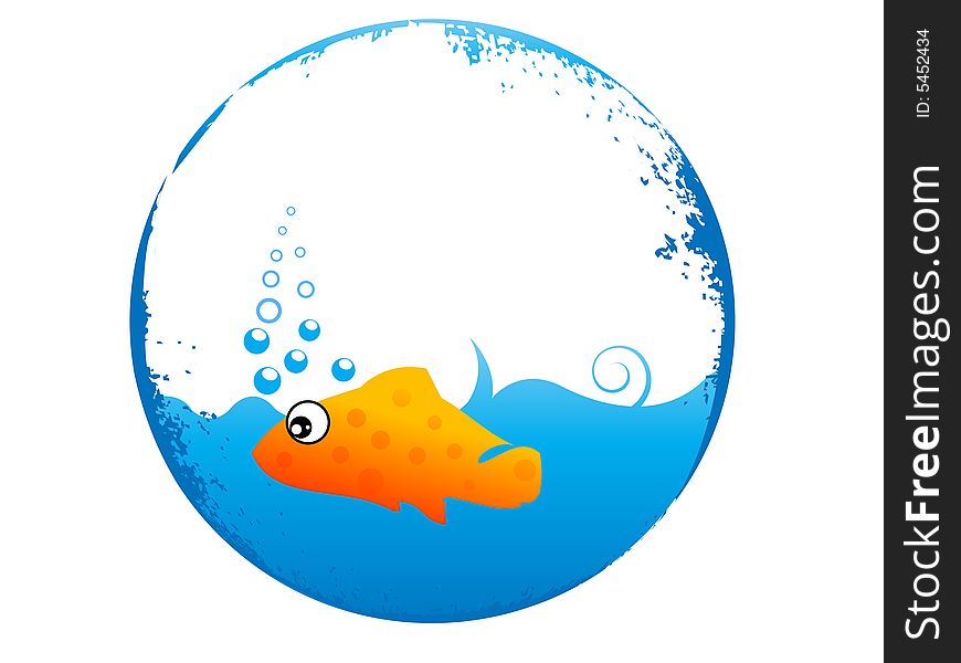 Little fish with bubble on circular background