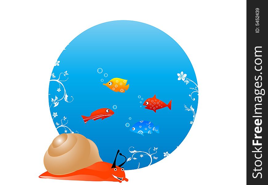 Snail with fish on circular background