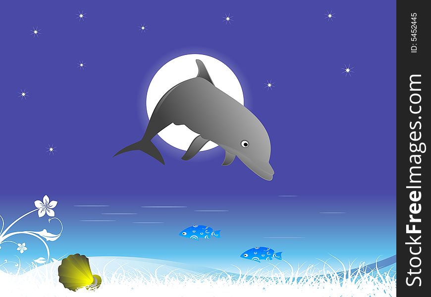 Dolphin swimming on circular background