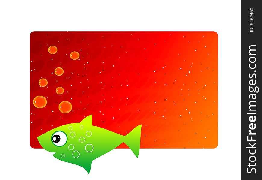 Little fish with bubbles on abstract background